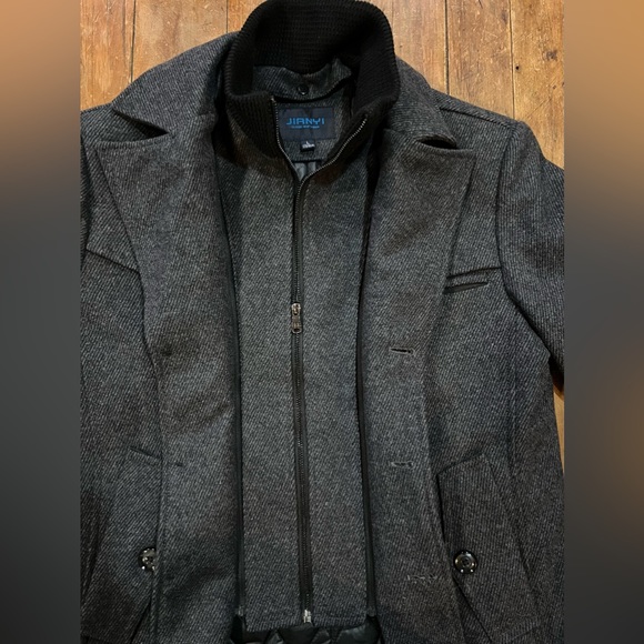 Jianyi Men's Winter Pea Coat Slim Fit Single Breasted Wool Jacket Size Large - Picture 9 of 10